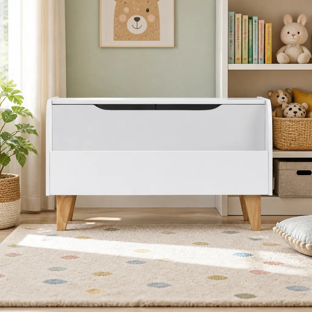 Kids Toy Box Chest White 2-in-1 Storage Box Bookshelf Organiser for Children