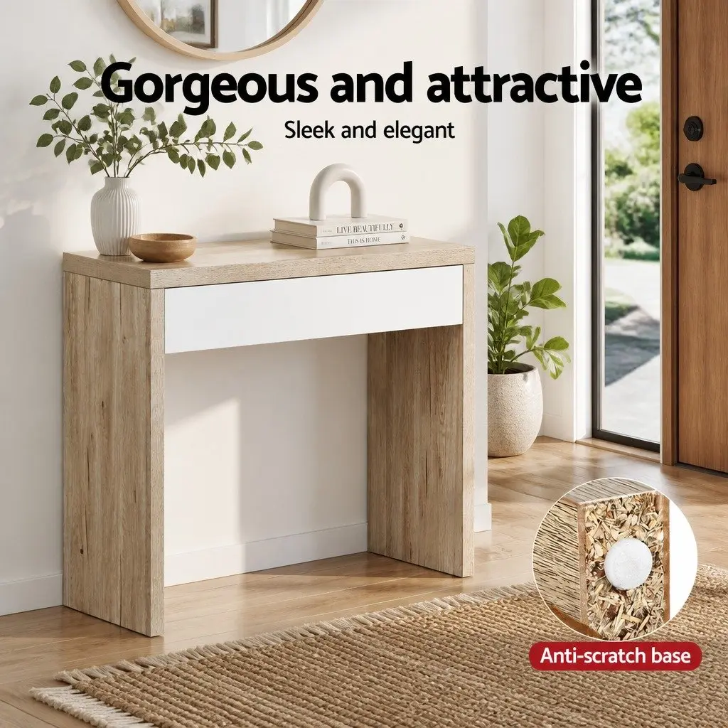 Console Table White Pine Two-Tone Storage Drawer Entryway Side Table