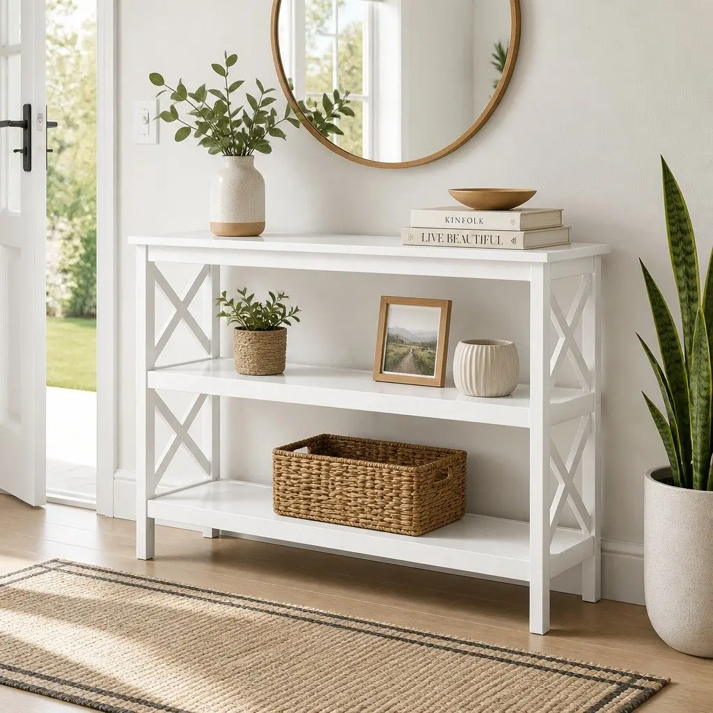 White 3-Tier Console Table Hallway Side Table Display Shelving Unit