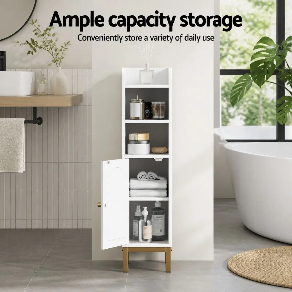 Bathroom Storage Cabinet White 20x20x84cm Adjustable Shelf Floor Organizer