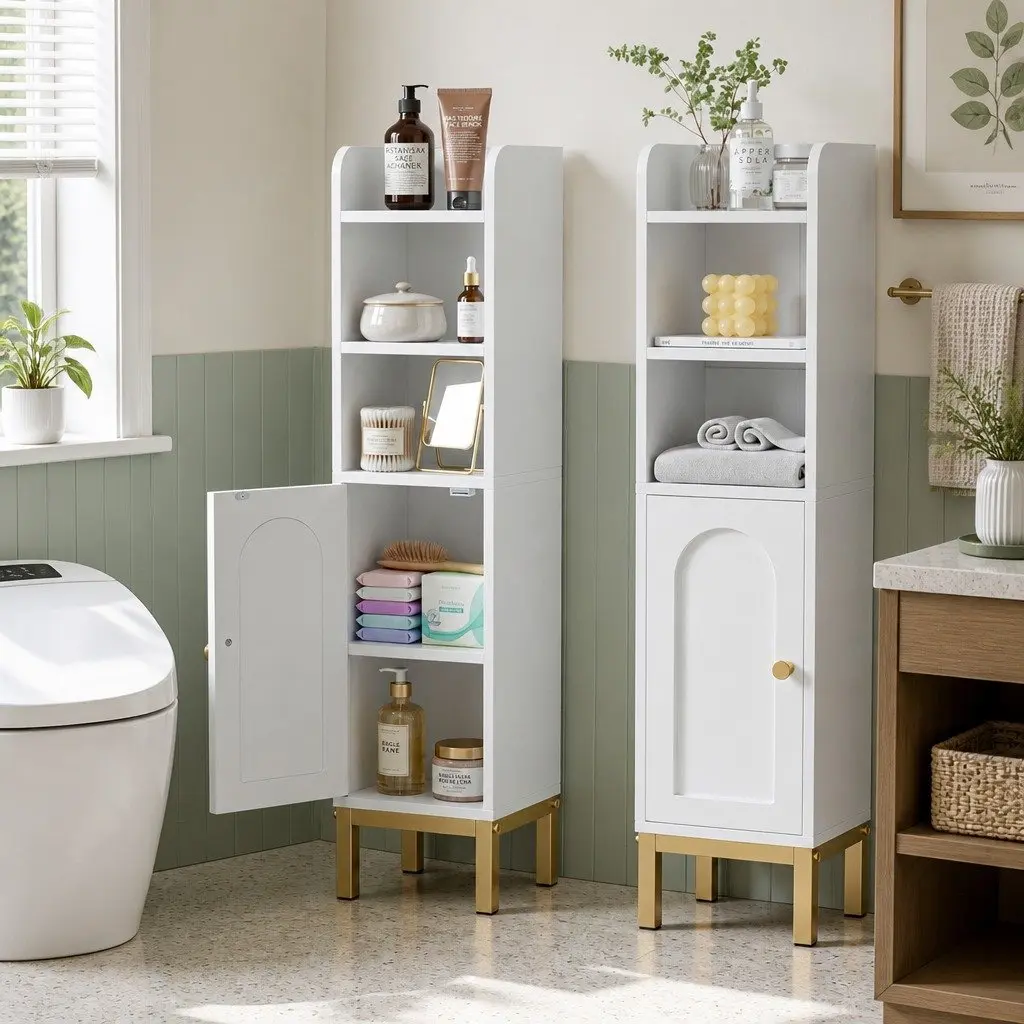 Bathroom Storage Cabinet Floor Organizer Toilet Corner Adjustable Shelf with