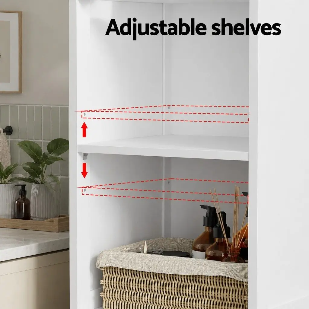 Bathroom Storage Cabinet White 161cm 3-Tier Shelves Drawer Organiser
