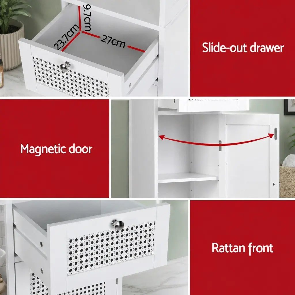Bathroom Storage Cabinet White 161cm 3-Tier Shelves Drawer Organiser