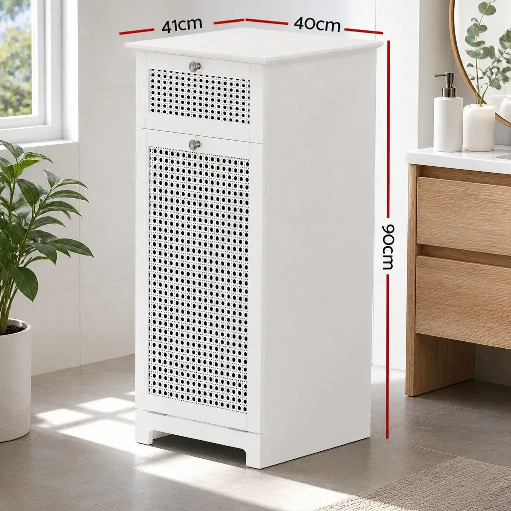 Laundry Hamper Cabinet White Compact Tilt-Out Storage with Removable Fabric Basket
