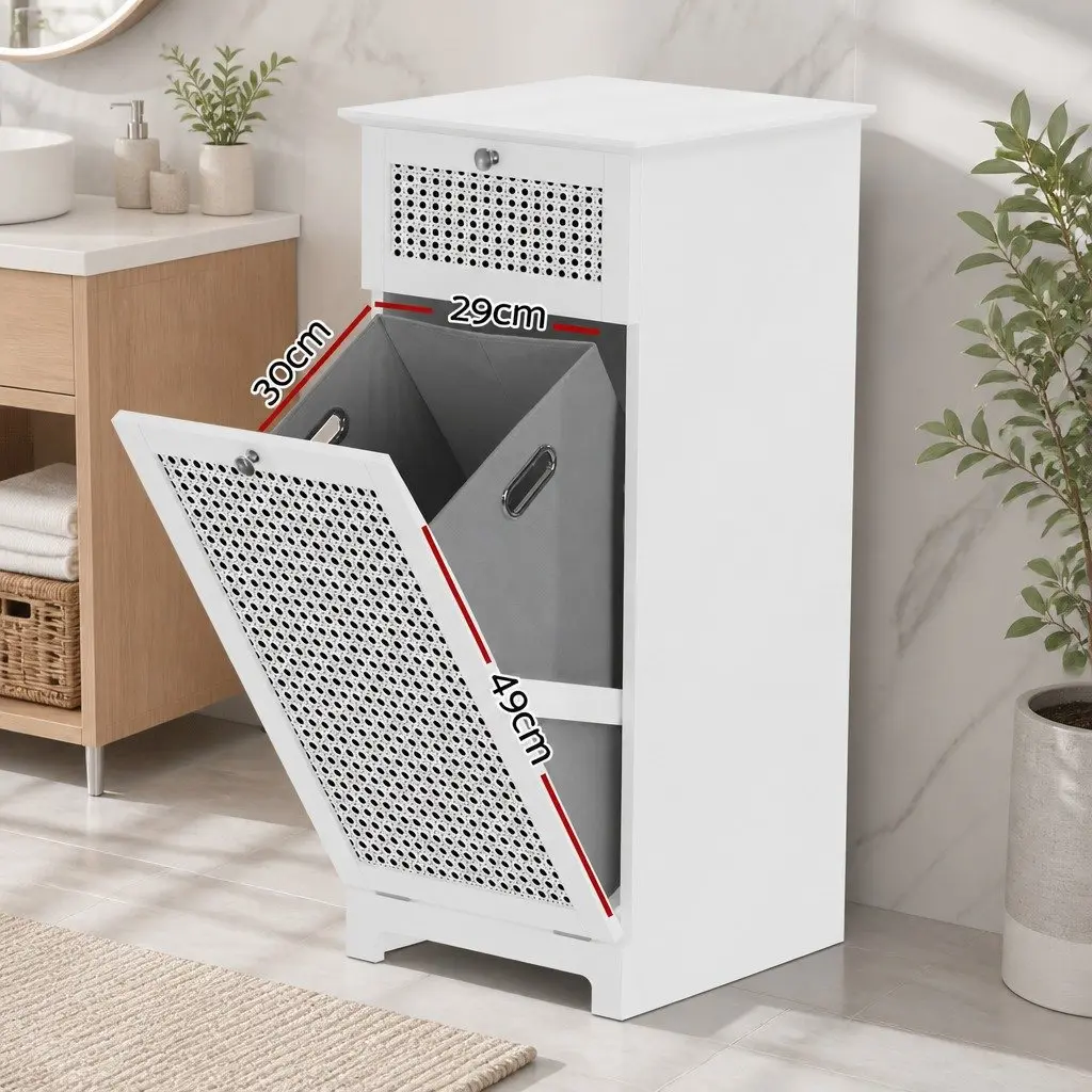 Laundry Hamper Cabinet White Compact Tilt-Out Storage with Removable Fabric Basket
