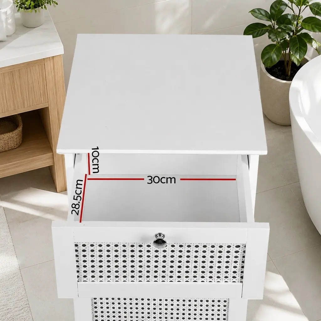 Laundry Hamper Cabinet White Compact Tilt-Out Storage with Removable Fabric Basket