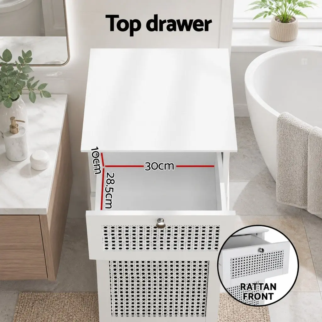 Laundry Hamper Cabinet White Compact Tilt-Out Storage with Removable Fabric Basket