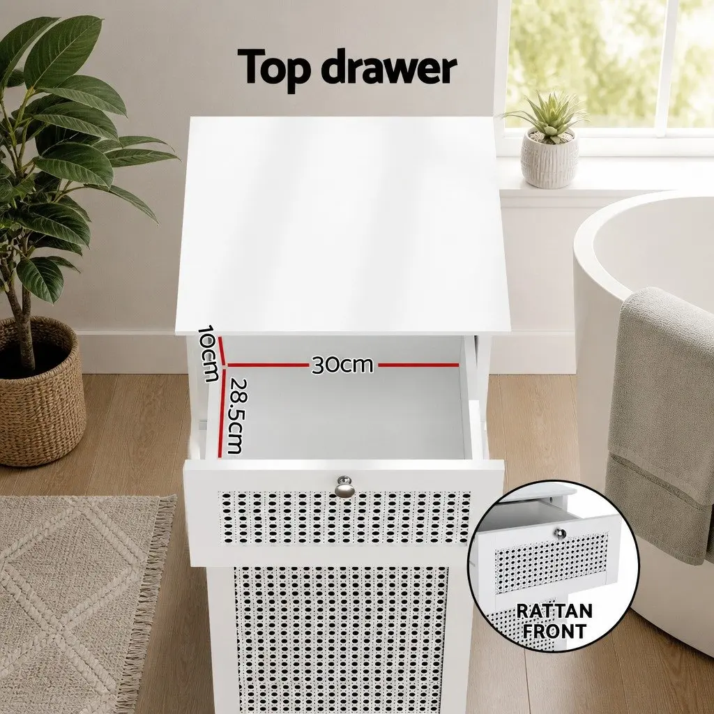 Bathroom Storage Cabinet White Tilt-Out Laundry Hamper with Drawer and Open Top