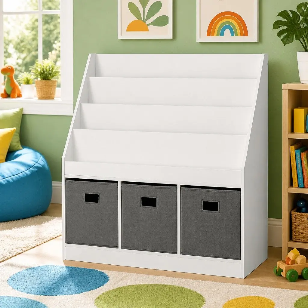 4 Tier Kids Bookshelf with Removable Storage