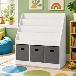 Compact 4 Tier Kids Bookshelf with Removable Storage