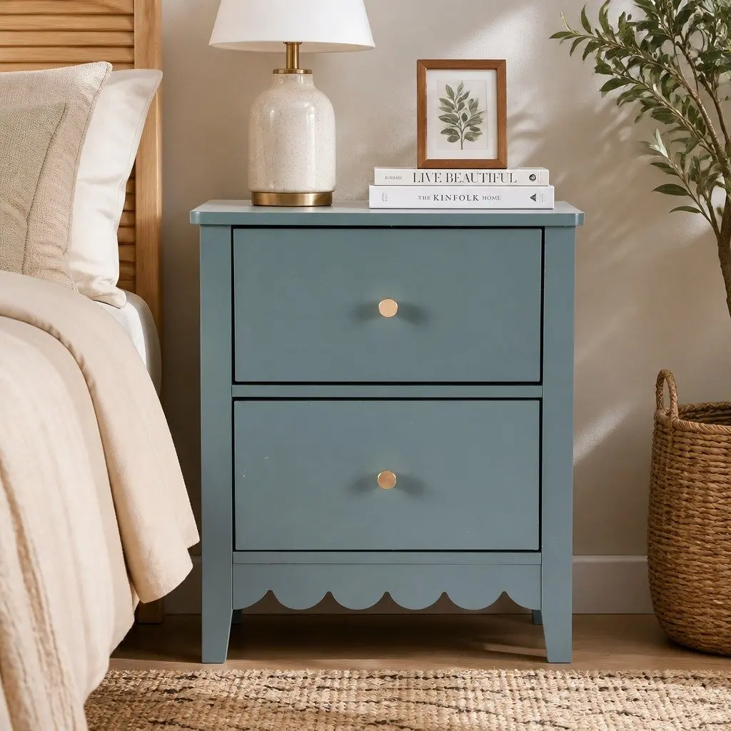 Bedside Table Green 40cm x 30cm x 50cm 2 Drawers Easy Assembly