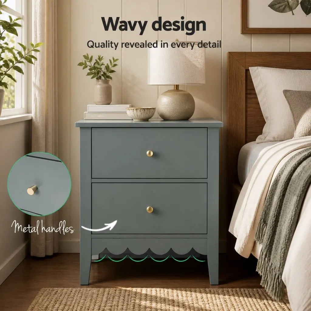 Bedside Table Green 40cm x 30cm x 50cm 2 Drawers Easy Assembly