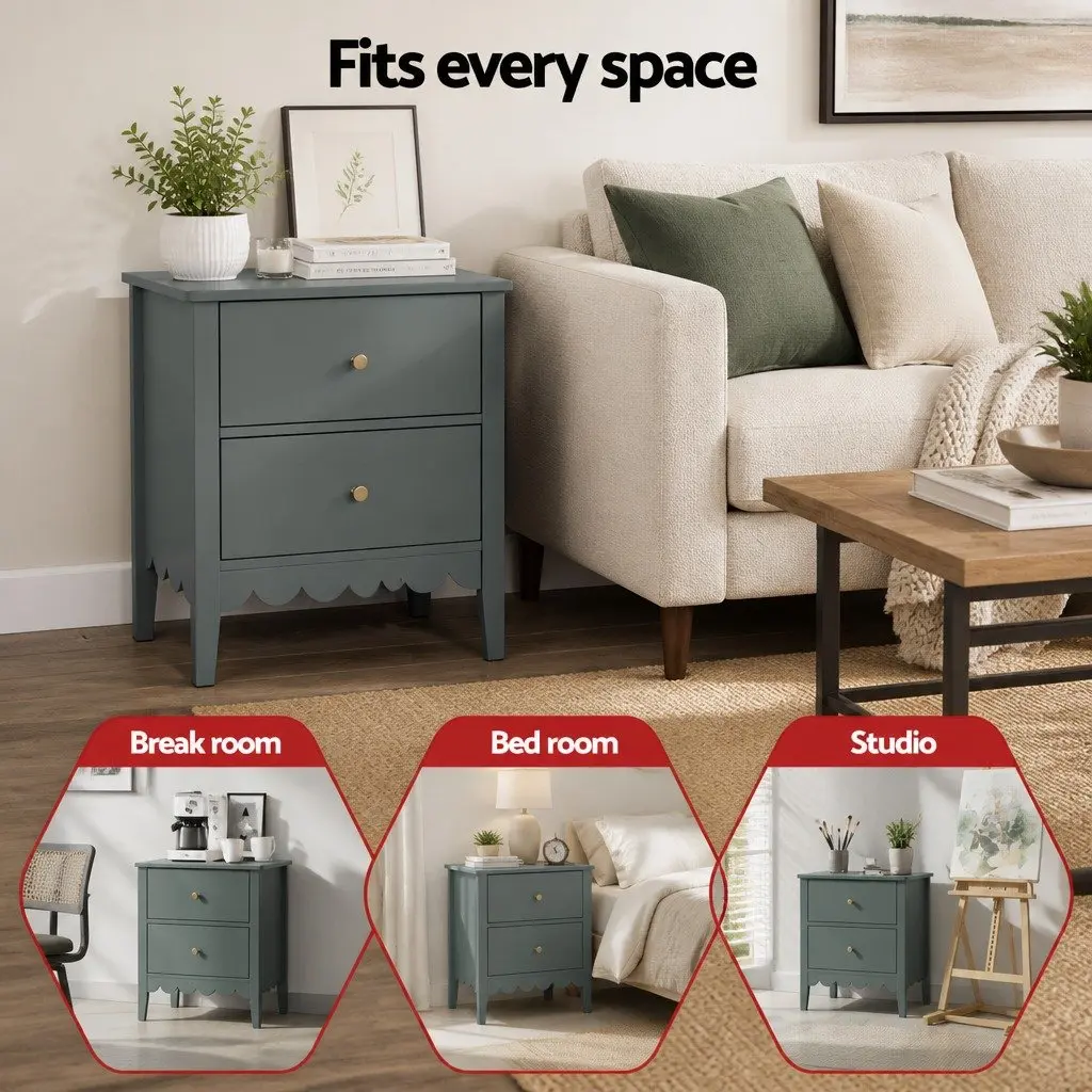 Bedside Table Green 40cm x 30cm x 50cm 2 Drawers Easy Assembly
