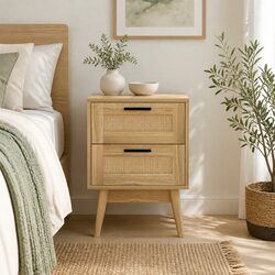 Compact Rattan Bedside Table with Two Drawers