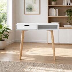 Elegant White Oak Computer Desk with Drawer Space