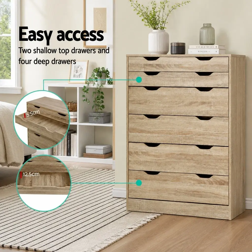 6 Drawer Chest Tallboy Storage Cabinet Oak Bedroom Furniture Scandinavian Design