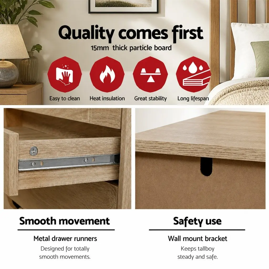 6 Drawer Chest Tallboy Storage Cabinet Oak Bedroom Furniture Scandinavian Design