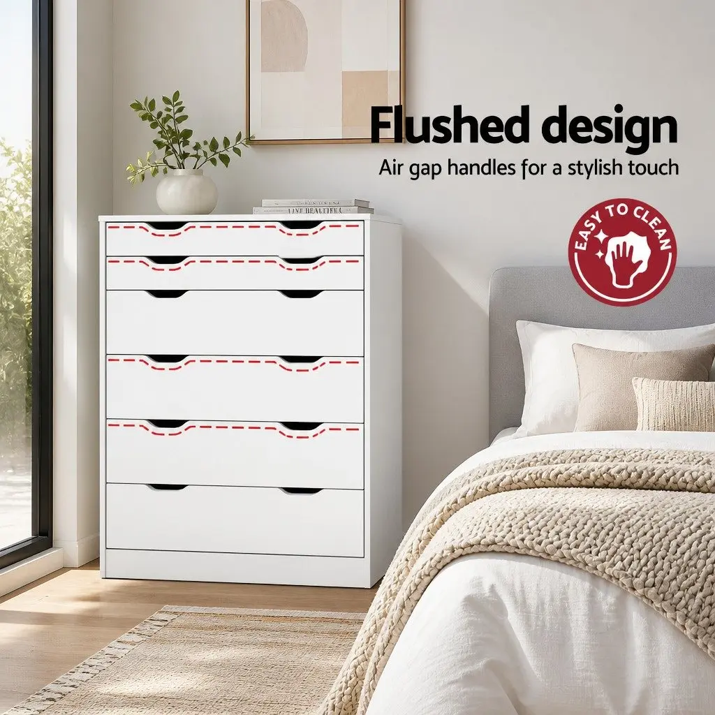 6 Drawer Chest Tallboy Storage Cabinet White Bedroom Furniture with Wall Bracket