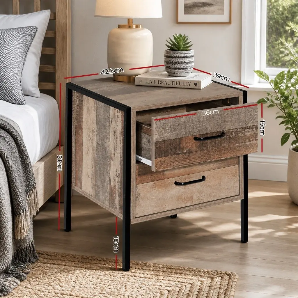 Bedside Table 2 Drawers Black Dark Oak Nightstand Storage Cabinet Side Lamp