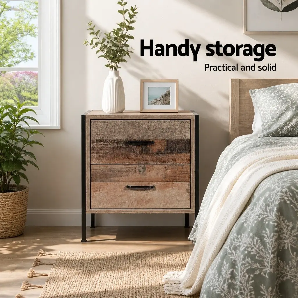 Bedside Table 2 Drawers Black Dark Oak Nightstand Storage Cabinet Side Lamp