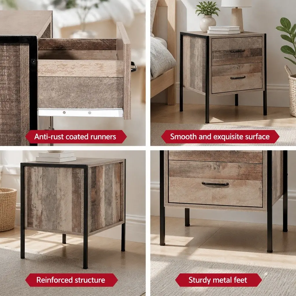 Bedside Table 2 Drawers Black Dark Oak Nightstand Storage Cabinet Side Lamp