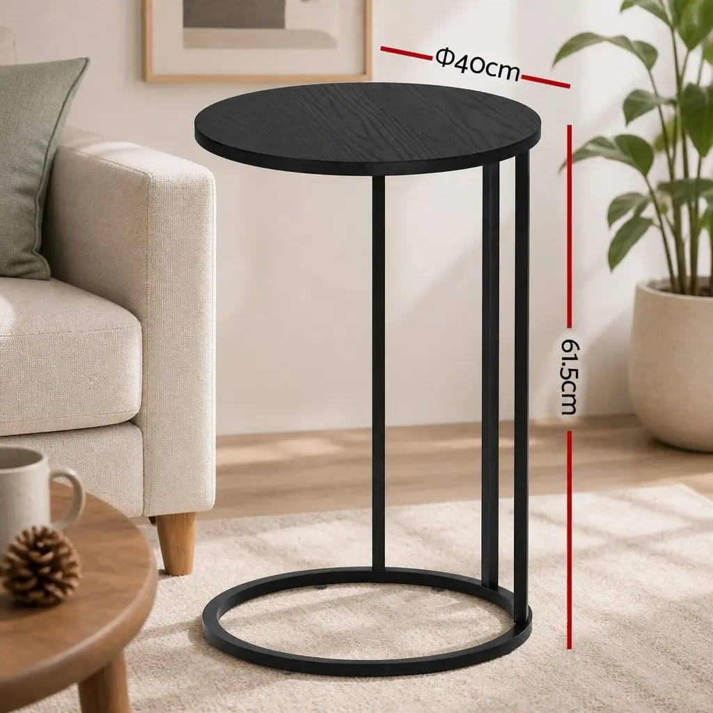C Shaped End Table Set of 2 Side Table Sofa Accent Black Round Modern Living