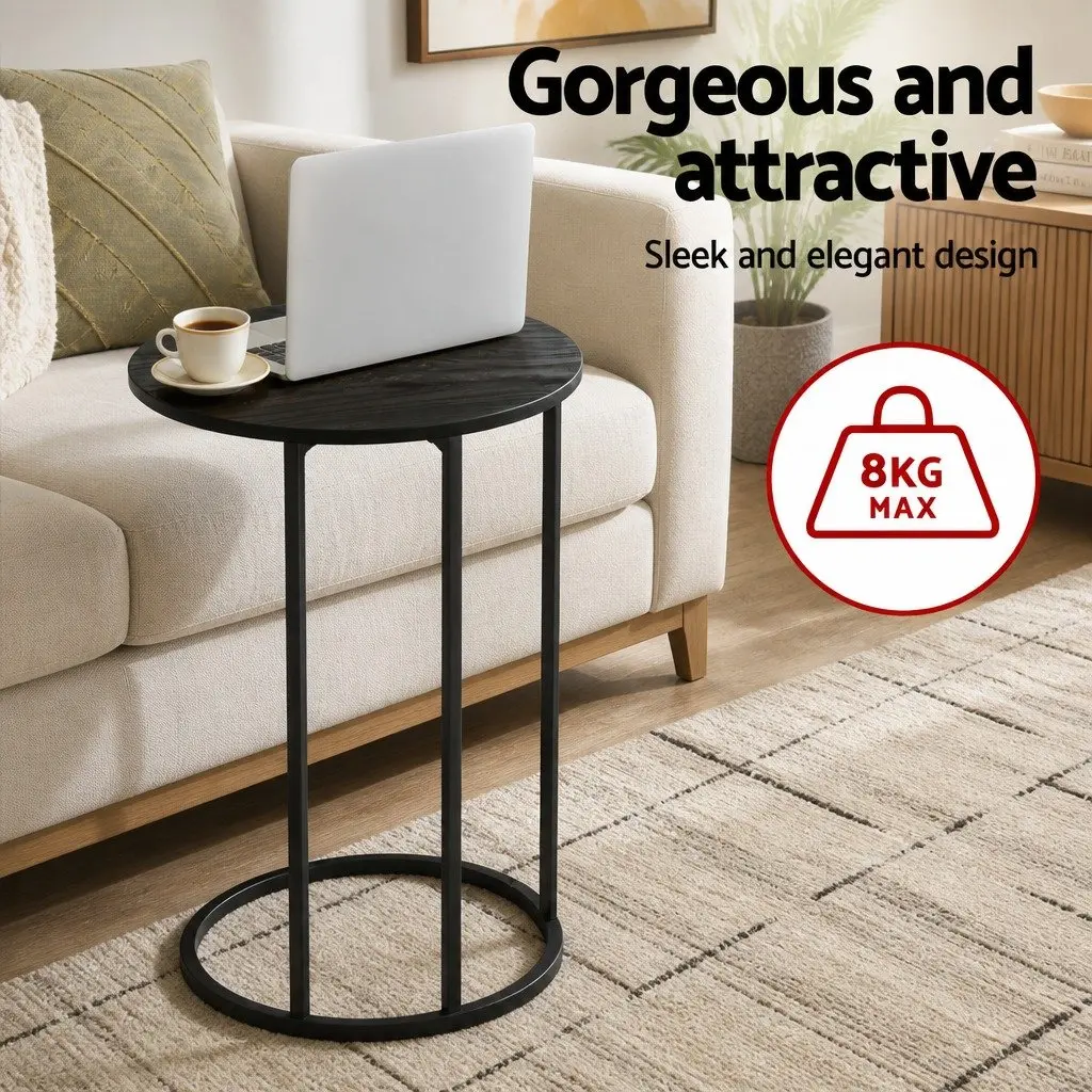 C Shaped End Table Set of 2 Side Table Sofa Accent Black Round Modern Living