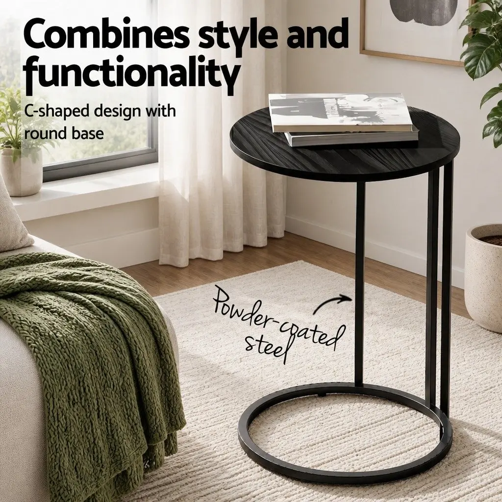 C Shaped End Table Set of 2 Side Table Sofa Accent Black Round Modern Living