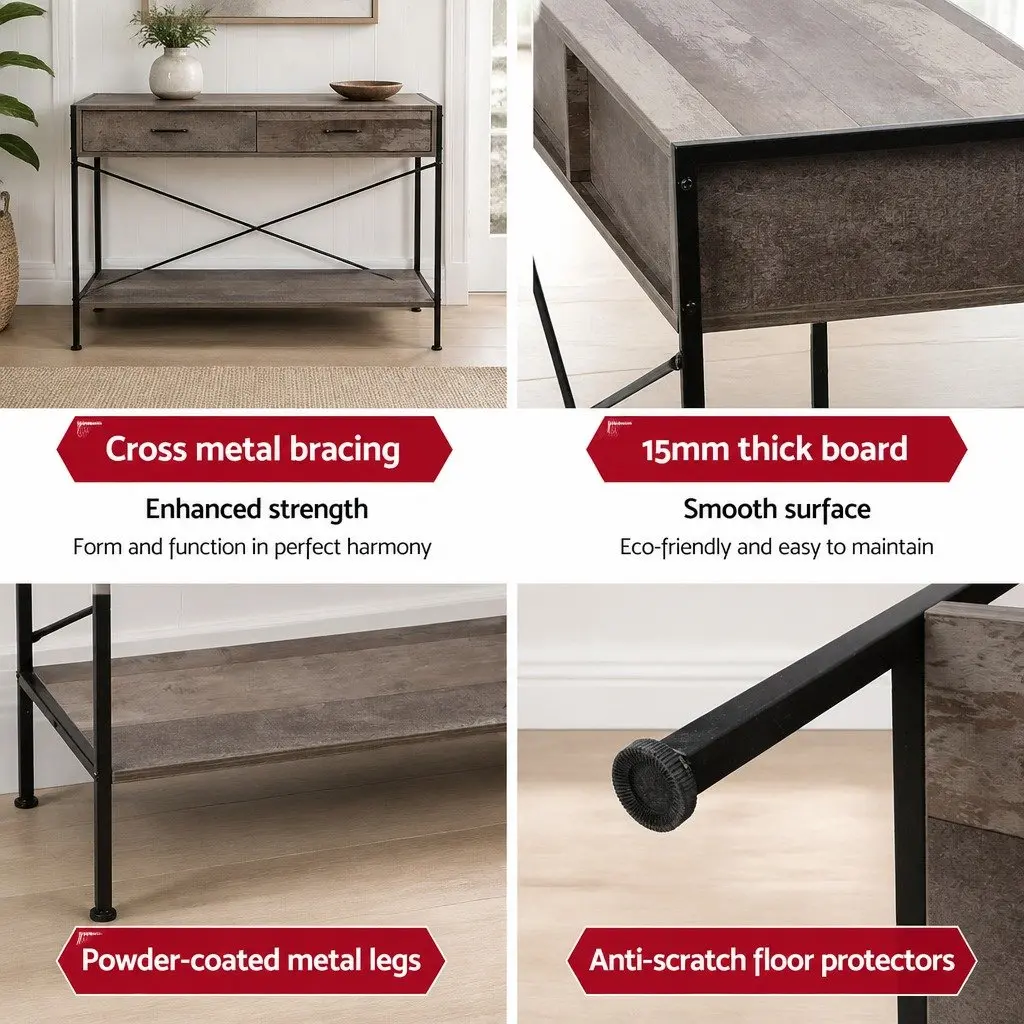 Console Table Rustic 2 Drawers Storage Entryway Display Shelf Particle Board