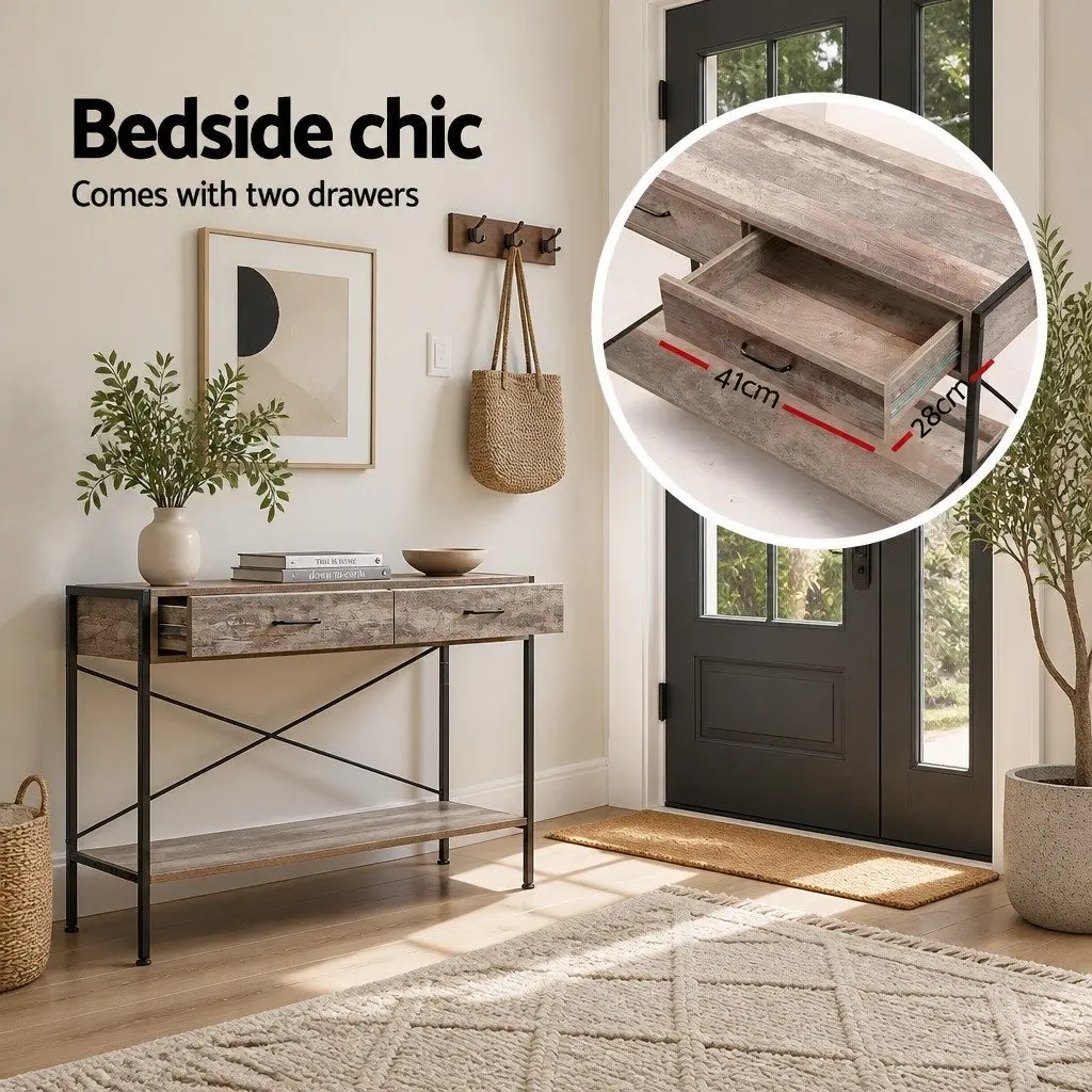 Console Table Rustic 2 Drawers Storage Entryway Display Shelf Particle Board