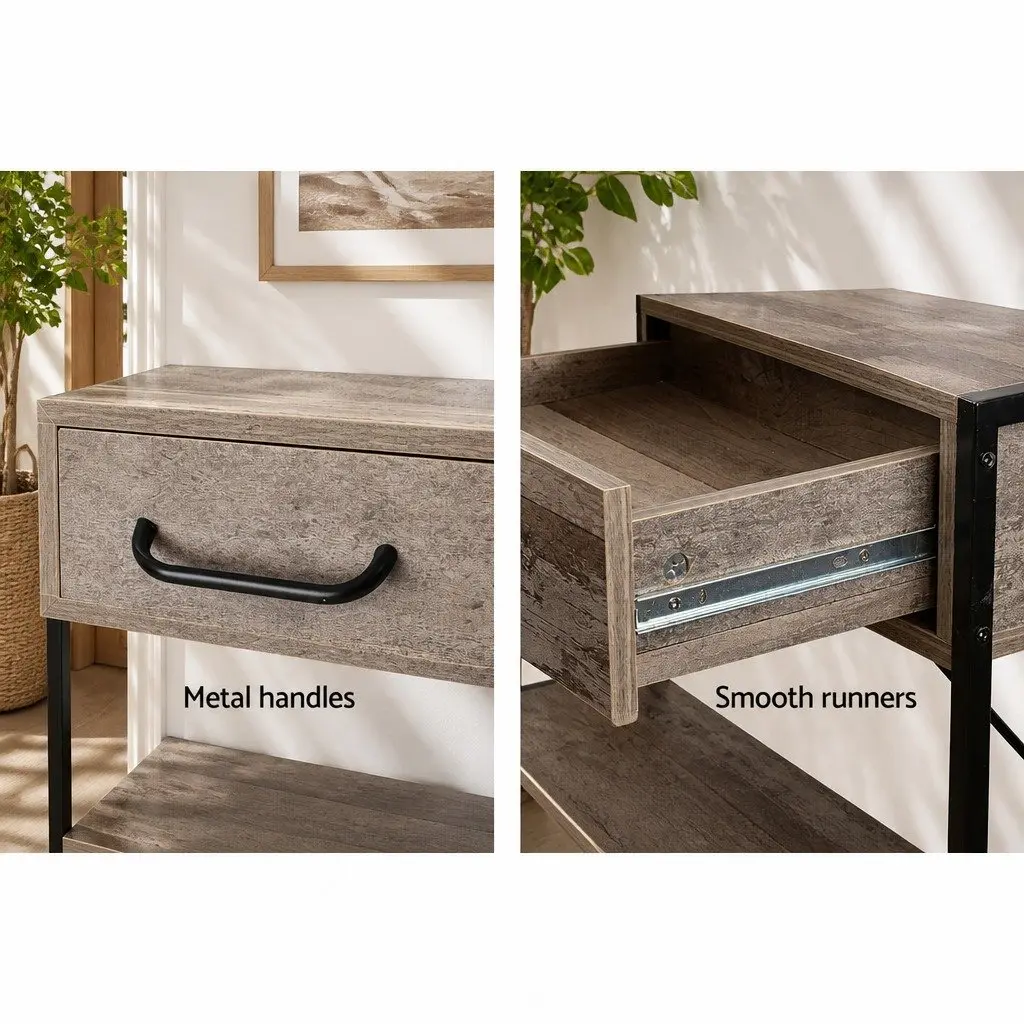 Console Table Rustic 2 Drawers Storage Entryway Display Shelf Particle Board