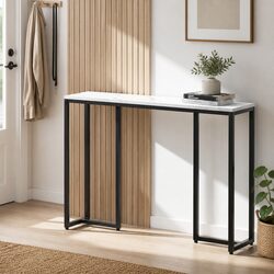 White Console Table Marble Effect Industrial Style Entry Hall Sofa Side Desk