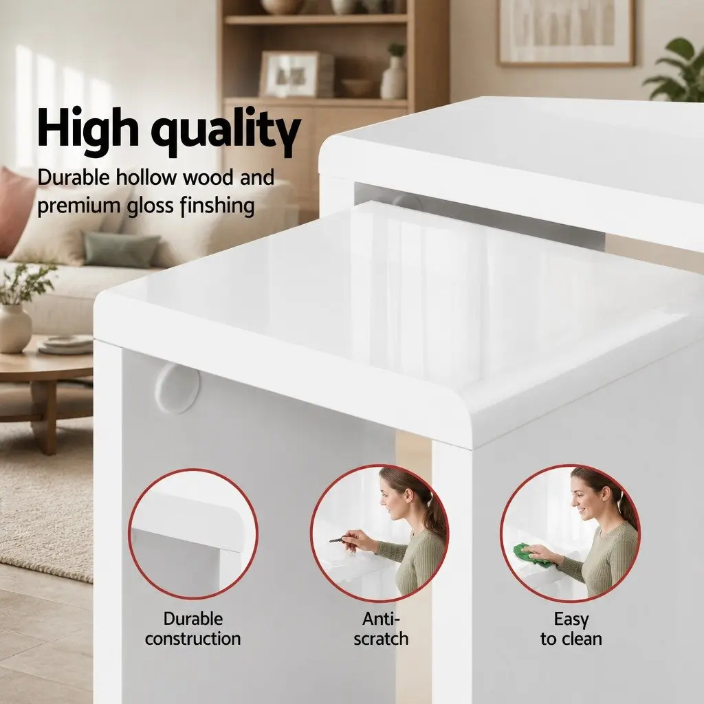 Nesting Coffee Table Set of 3 Glossy White Living Room Furniture Contemporary