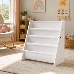 Kids Bookshelf 4 Tier White Organiser Rack Storage Playroom Children Bookcase