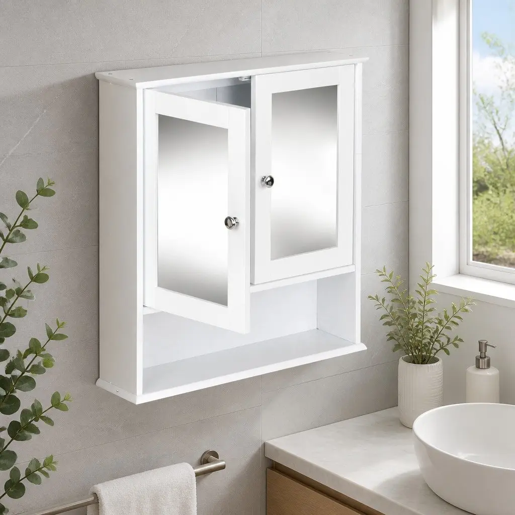Bathroom Mirror Cabinet Storage Cupboard White Tallboy Vanity Space Saving