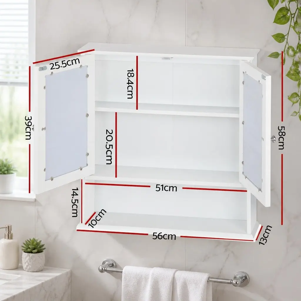 Bathroom Cabinet White Tallboy Mirror Storage Adjustable Shelving Space Saving