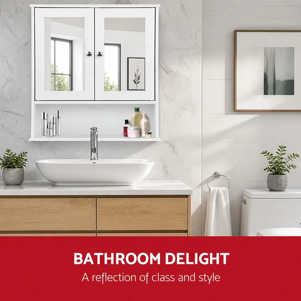 Bathroom Cabinet White Tallboy Mirror Storage Adjustable Shelving Space Saving