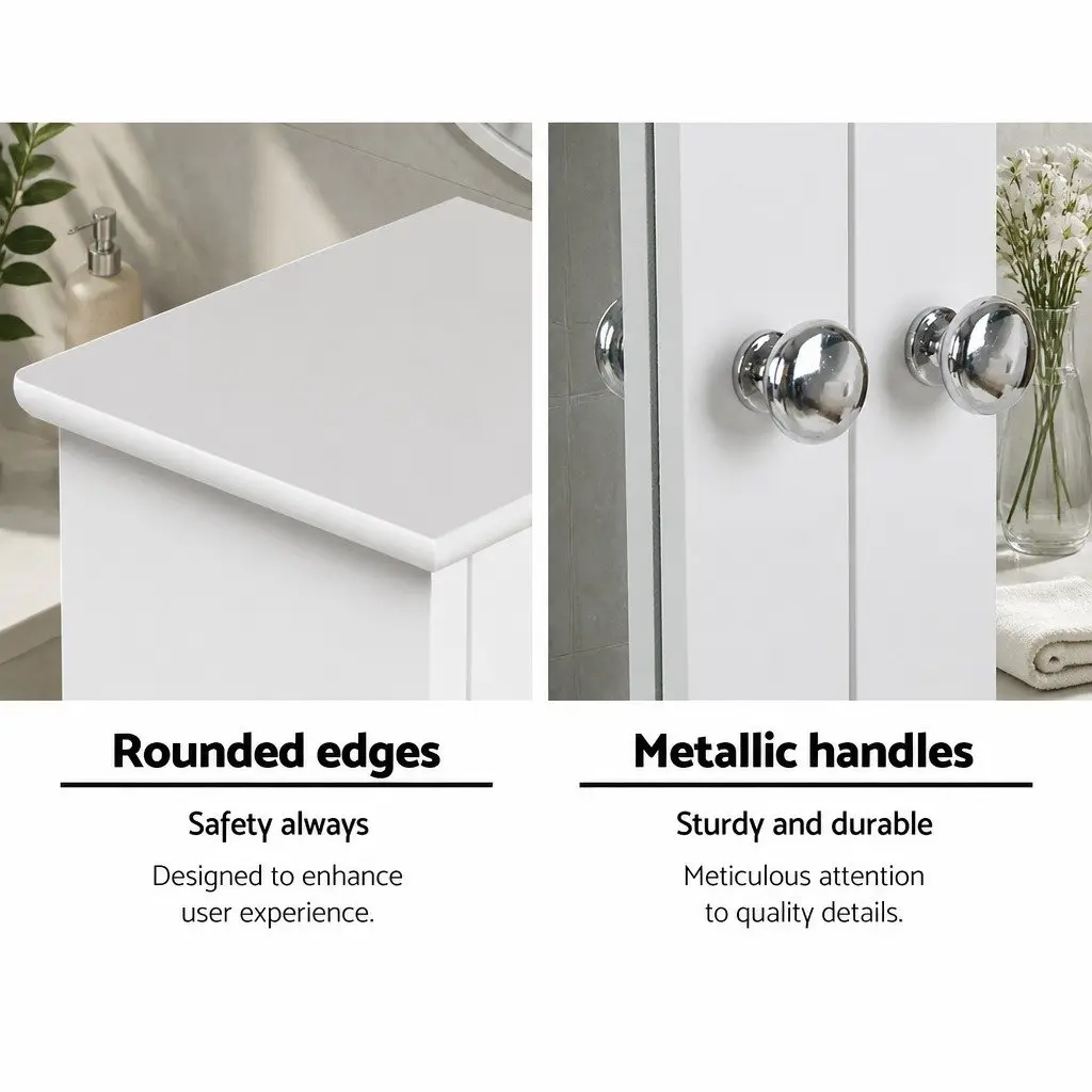 Bathroom Cabinet White Tallboy Mirror Storage Adjustable Shelving Space Saving