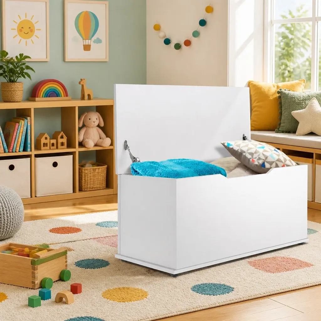 Kids Toy Box Storage Chest Organiser Cabinet White Children Bedroom Playroom
