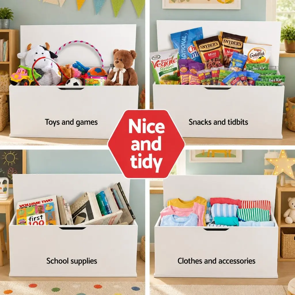 Kids Toy Box Storage Chest Organiser Cabinet White Children Bedroom Playroom
