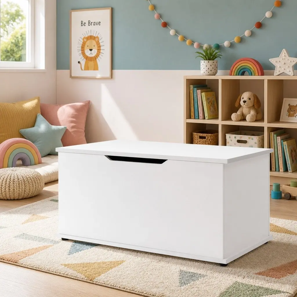 Kids Toy Box Storage Chest Organiser Cabinet White Children Bedroom Playroom