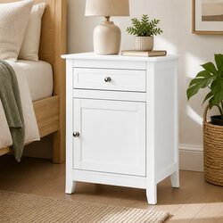 Concise White Bedside Cabinet with Ample Storage