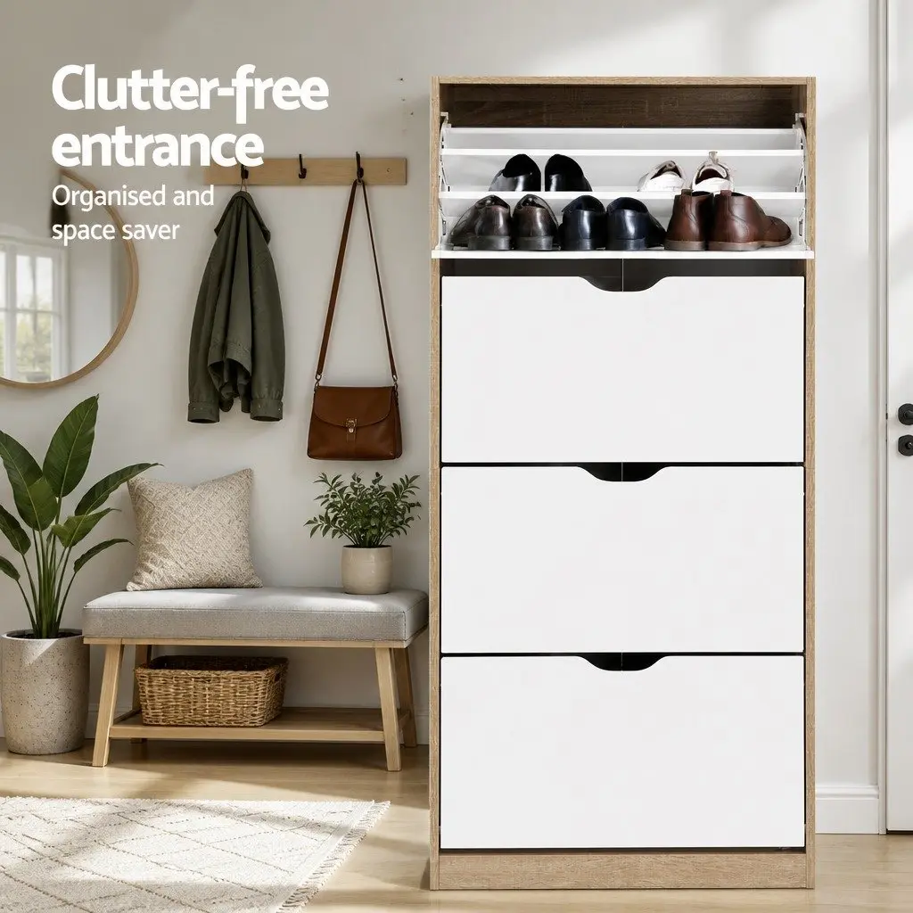 Shoe Rack Cabinet White Wood 4-Tier Storage Organizer Adjustable Shelves