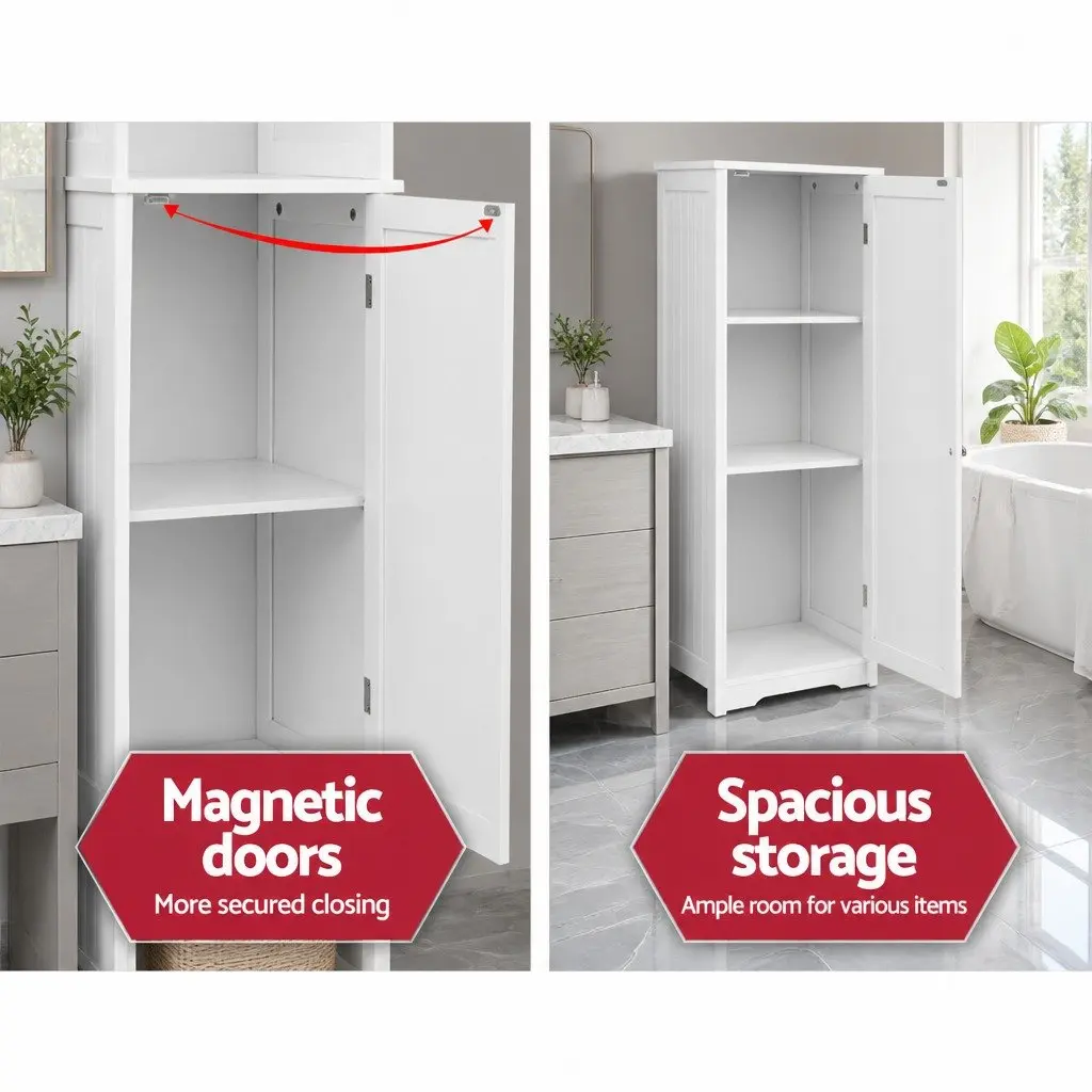 Tall Bathroom Cabinet Storage 160cm White Bathroom Furniture Shelving Unit