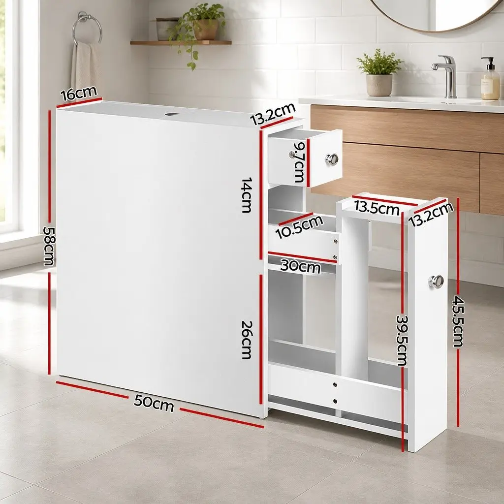 Bathroom Storage Cabinet White Toilet Caddy Tissue Holder Space-Saving