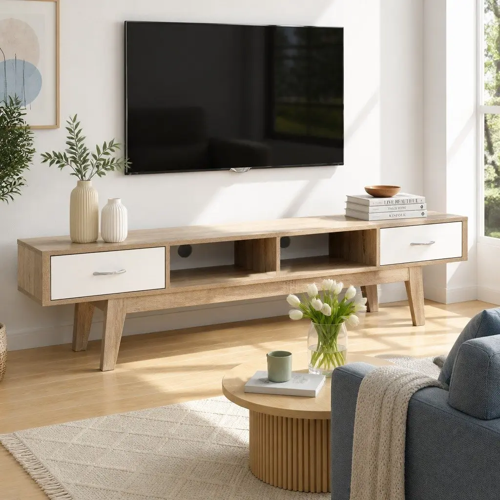 TV Cabinet Entertainment Unit 180cm Oak White Two-Tone Living Room Storage