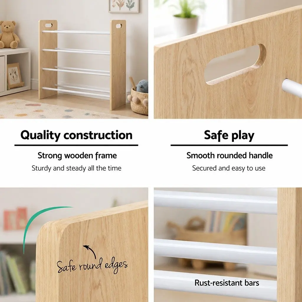 Kids Toy Box Storage Rack Walnut 4 Tier 12 Bins Organiser