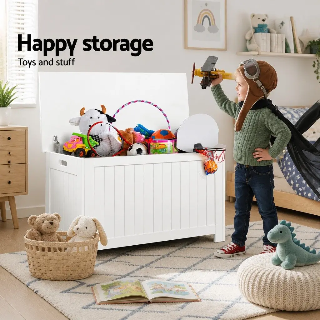 Kids Toy Box Chest Storage Organiser White Bedroom Living Room Furniture