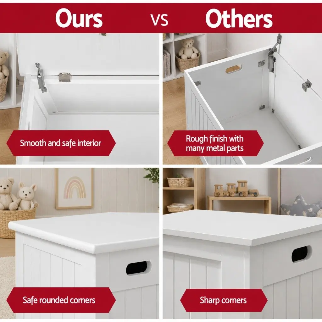 Kids Toy Box Chest Storage Organiser White Bedroom Living Room Furniture