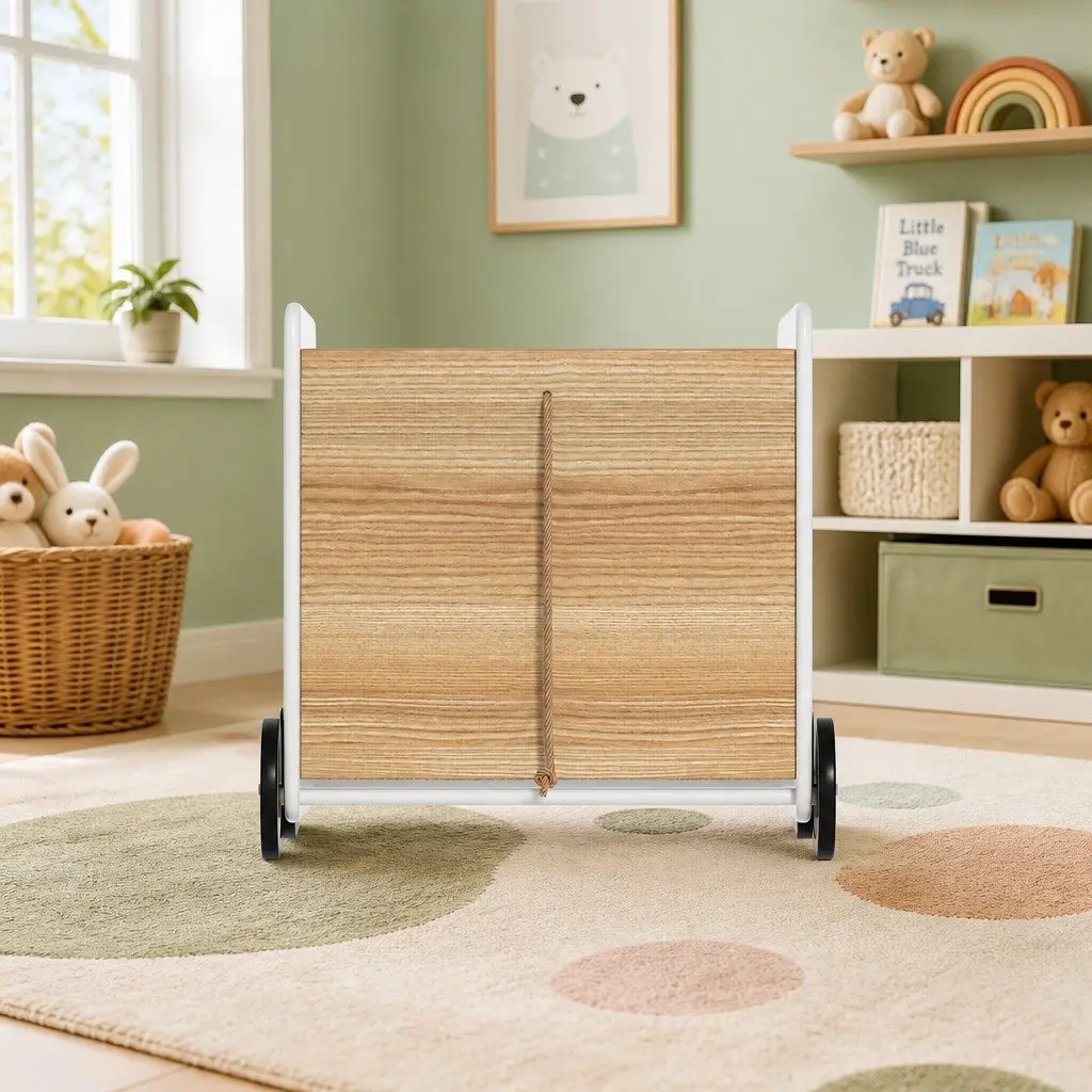 Toy Box White Portable Storage Container with Wheels and Rope for Kids